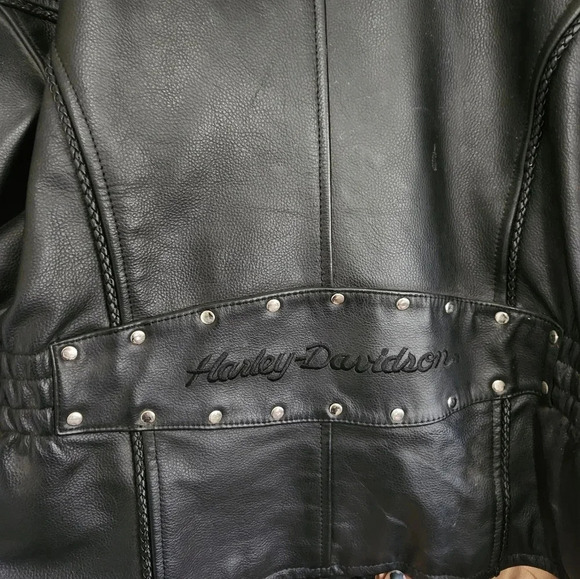 Vintage Harley-Davidson Women’s Black Leather Jacket Embossed Rose Concho - Picture 8 of 13